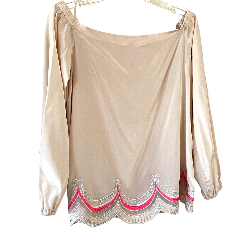 LILLY PULITZER Adira Women's Size XS Oyster Shell Pink Off-The-Shoulder Silk Top - Picture 6 of 8